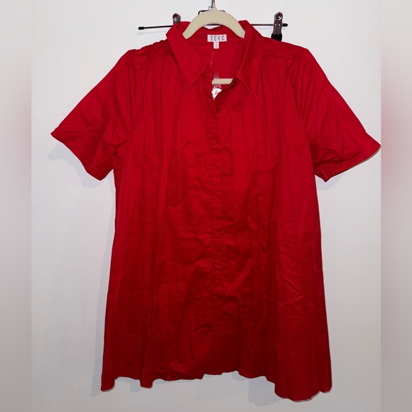TCEC Women’s Pleated Shirt Dress, Red - Picture 2 of 5